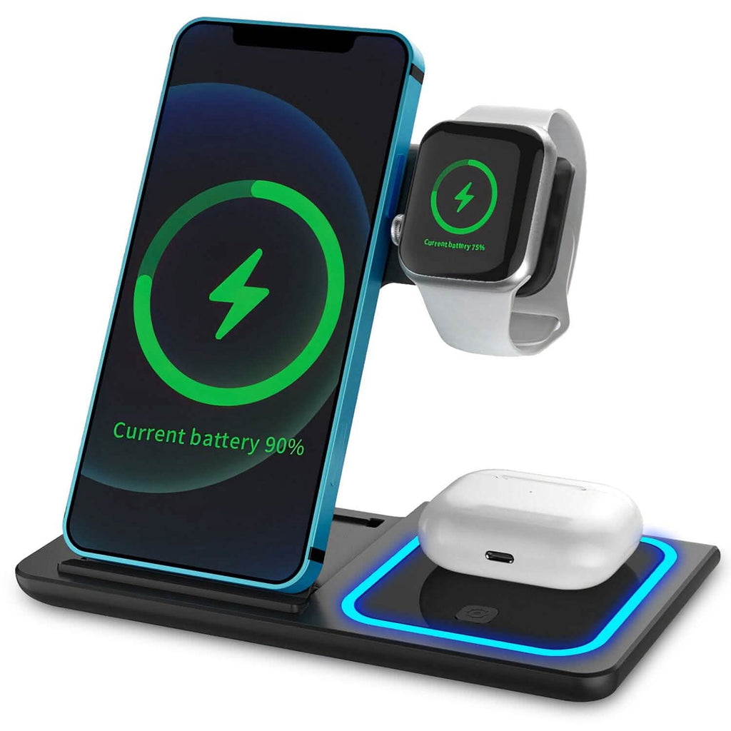 Station de recharge rapide sans fil pliable 3-en-1