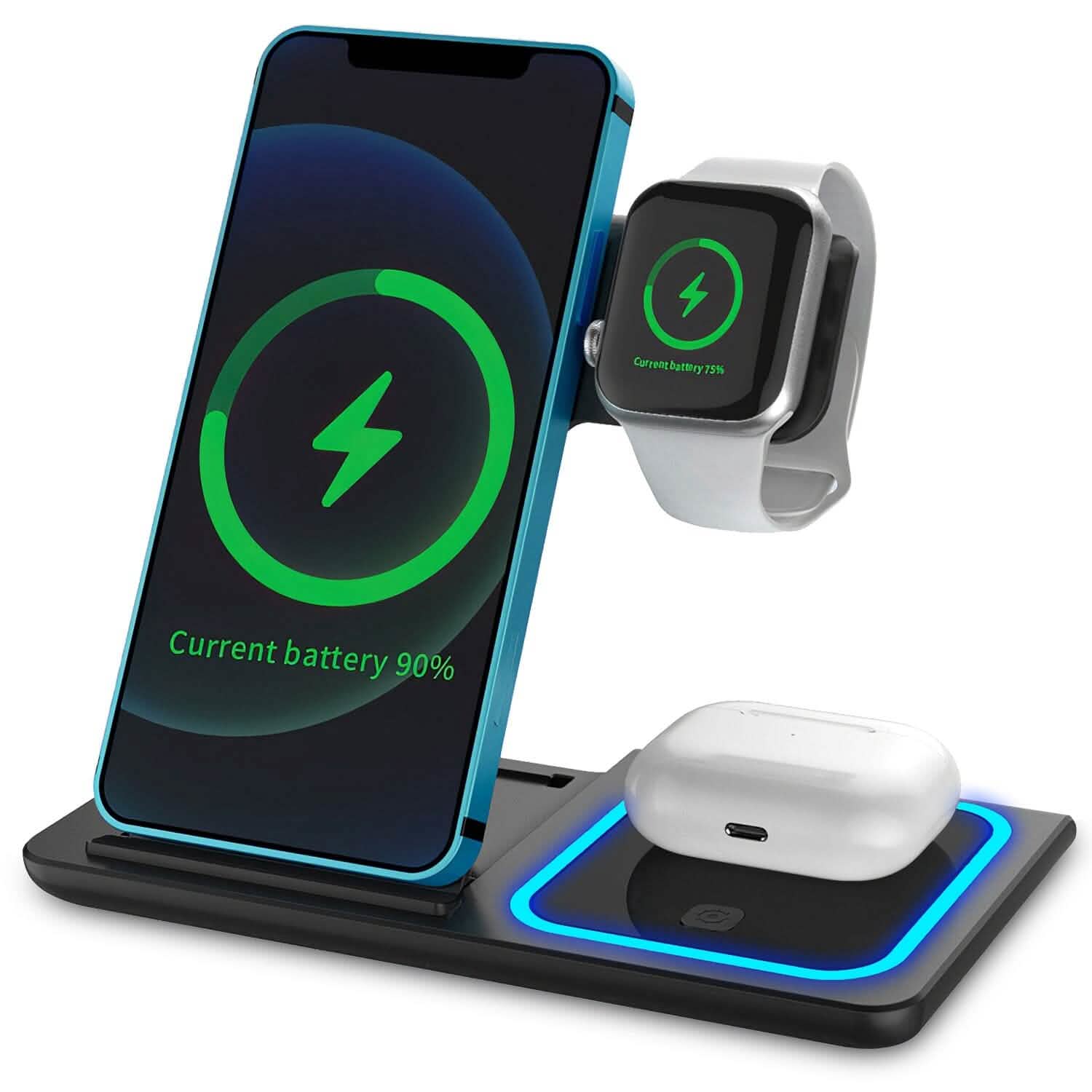 Station de recharge rapide sans fil pliable 3-en-1
