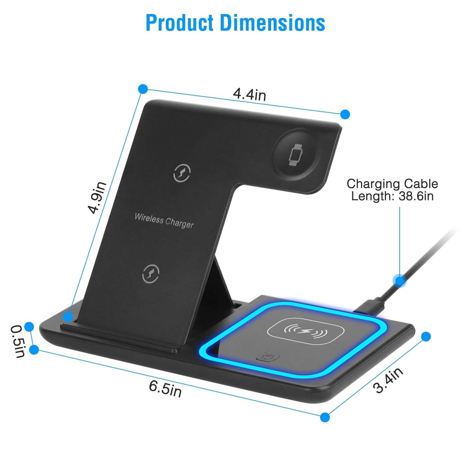 Station de recharge rapide sans fil pliable 3-en-1
