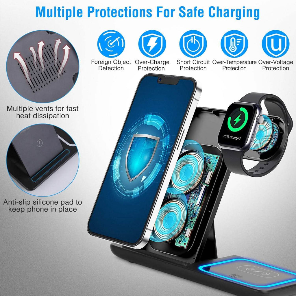 Station de recharge rapide sans fil pliable 3-en-1