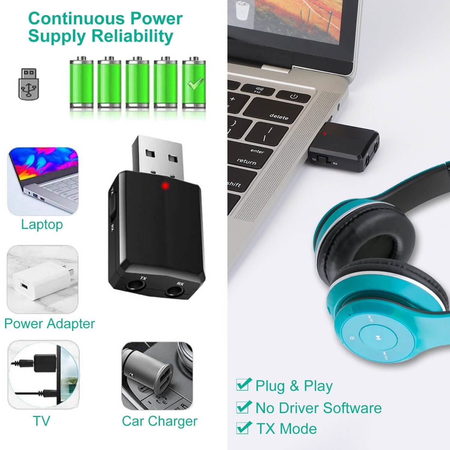 Émetteur-récepteur audio USB sans fil 3-en-1 V5.0