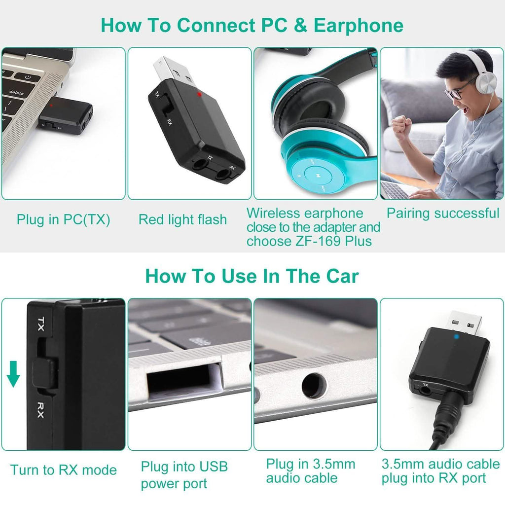 Émetteur-récepteur audio USB sans fil 3-en-1 V5.0