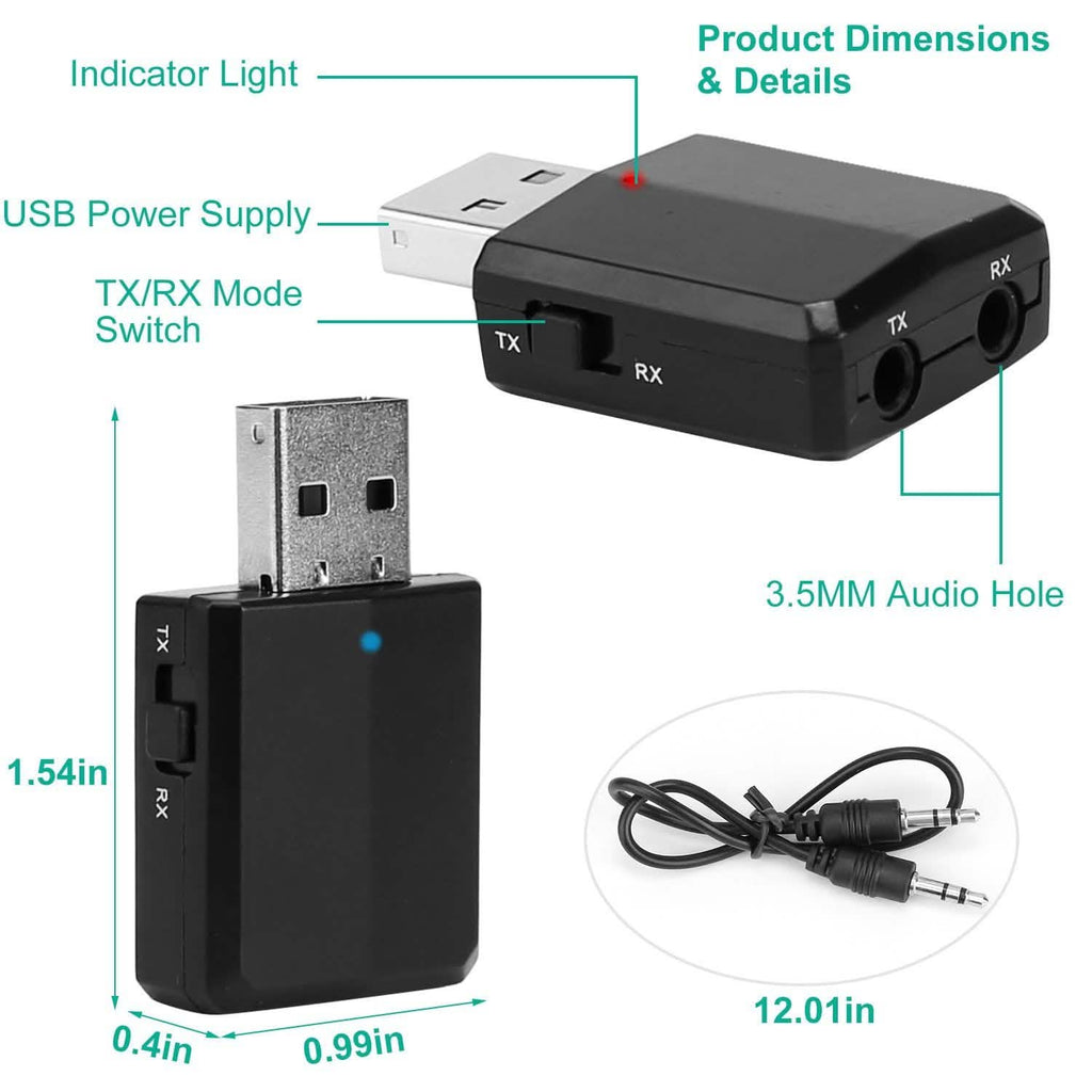 Émetteur-récepteur audio USB sans fil 3-en-1 V5.0