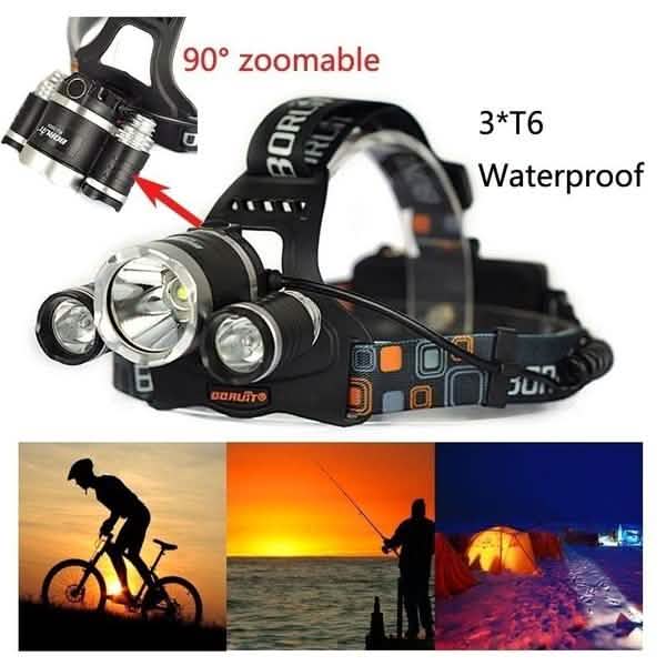 3 LED XM-L T6 Lampe Frontale Étanche Torche Lampe de Poche