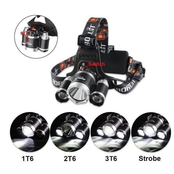 3 LED XM-L T6 Lampe Frontale Étanche Torche Lampe de Poche
