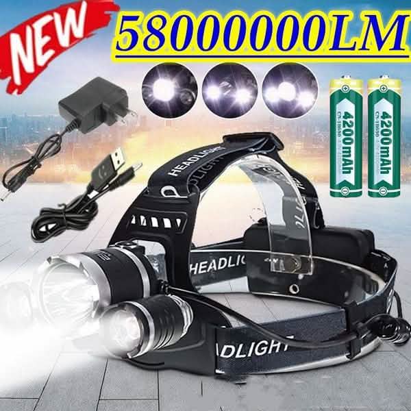 3 LED XM-L T6 Lampe Frontale Étanche Torche Lampe de Poche
