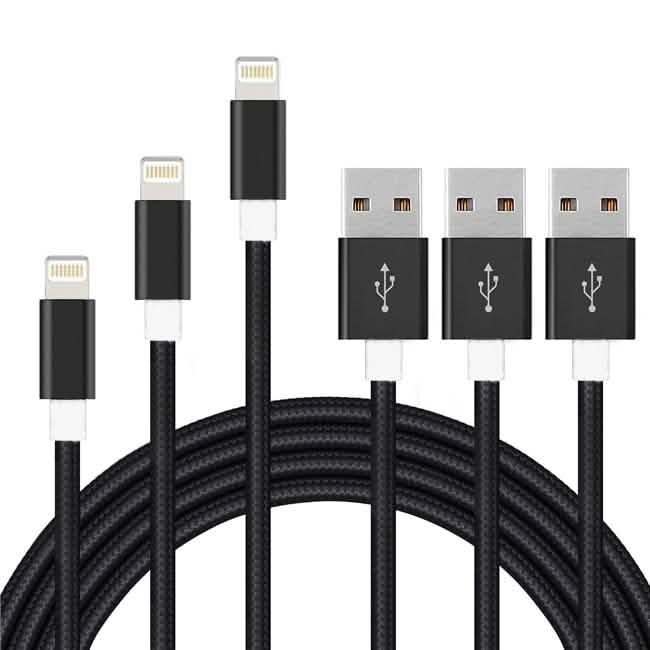 Lot de 3 : Câble USB Lightning pour iPhone tressé renforcé de 3 m