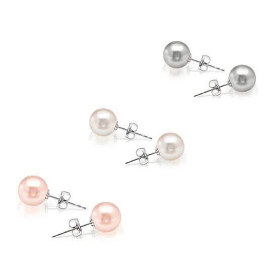 Lot de 3 : Puces d'oreilles plaquées or blanc 18 carats avec perles