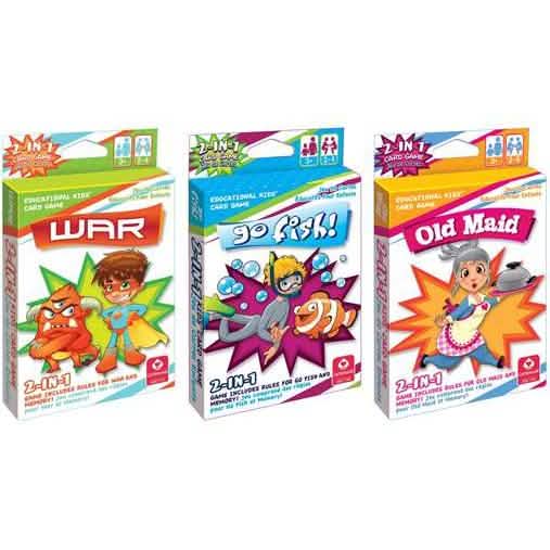 Lot de 3 : jeux de cartes 2-en-1 pour enfants