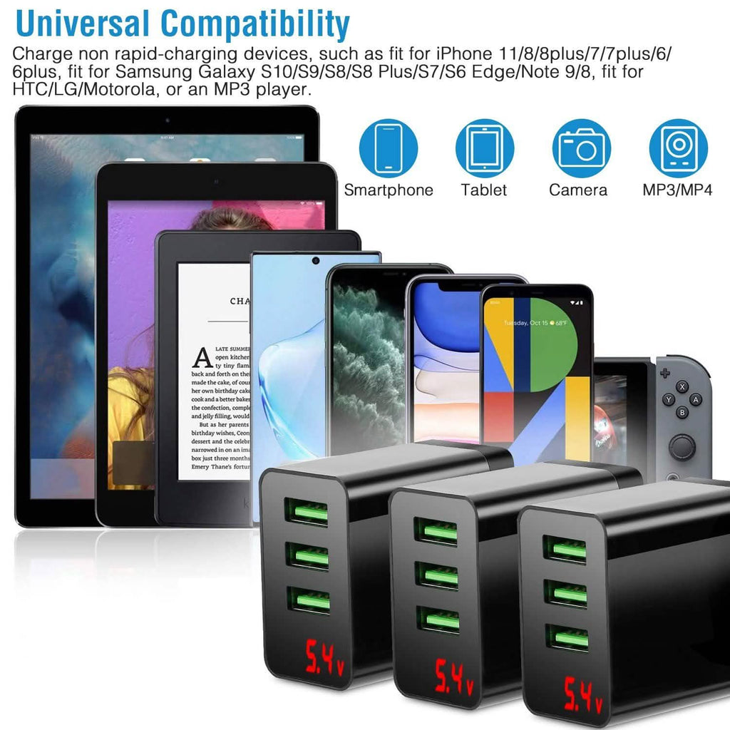 Paquet de 3 : Chargeur mural USB 3 ports
