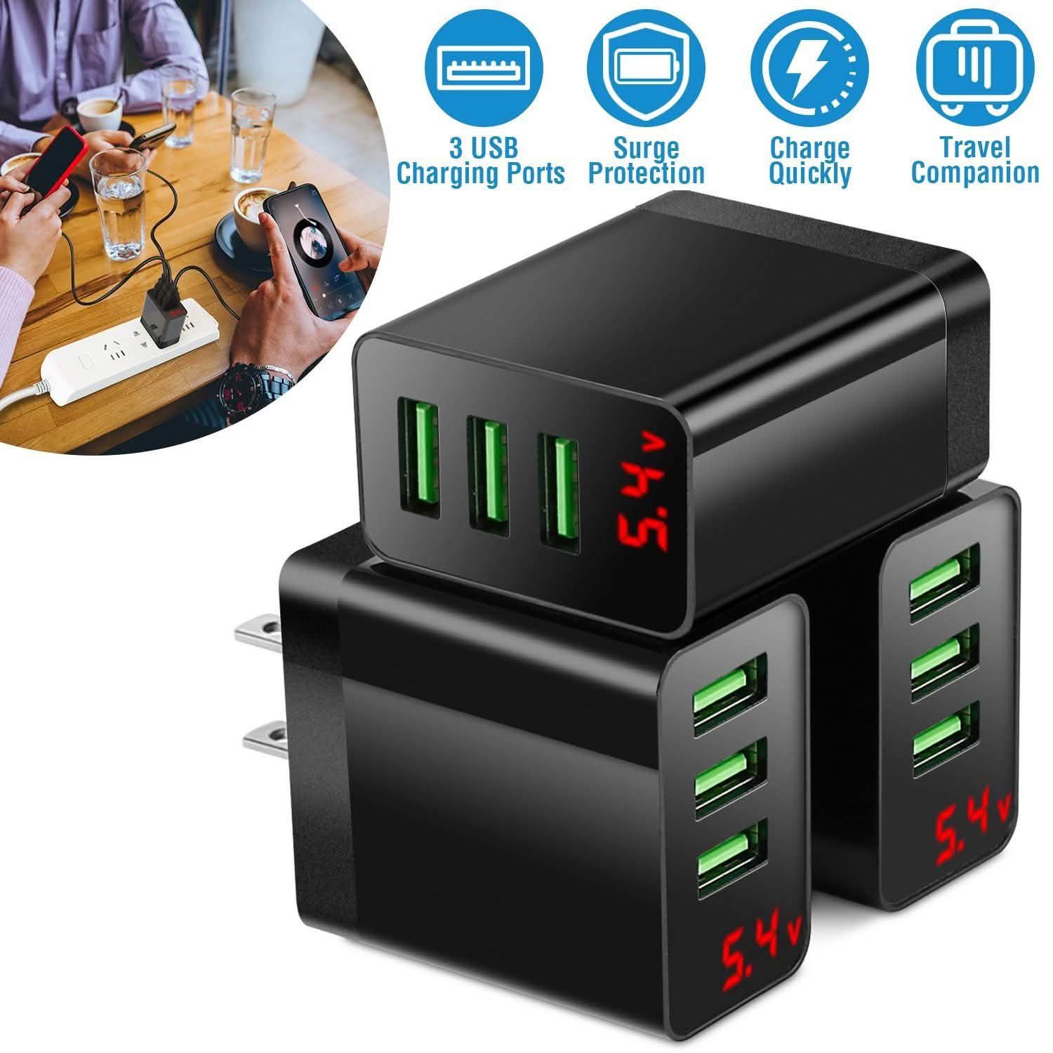 Paquet de 3 : Chargeur mural USB 3 ports