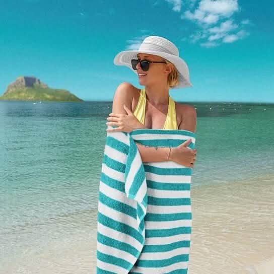 Paquet de 3: Serviettes de plage pour hôtel ou cabine de piscine, ultra-douces, 100% coton, rayées, 76 x 152 cm