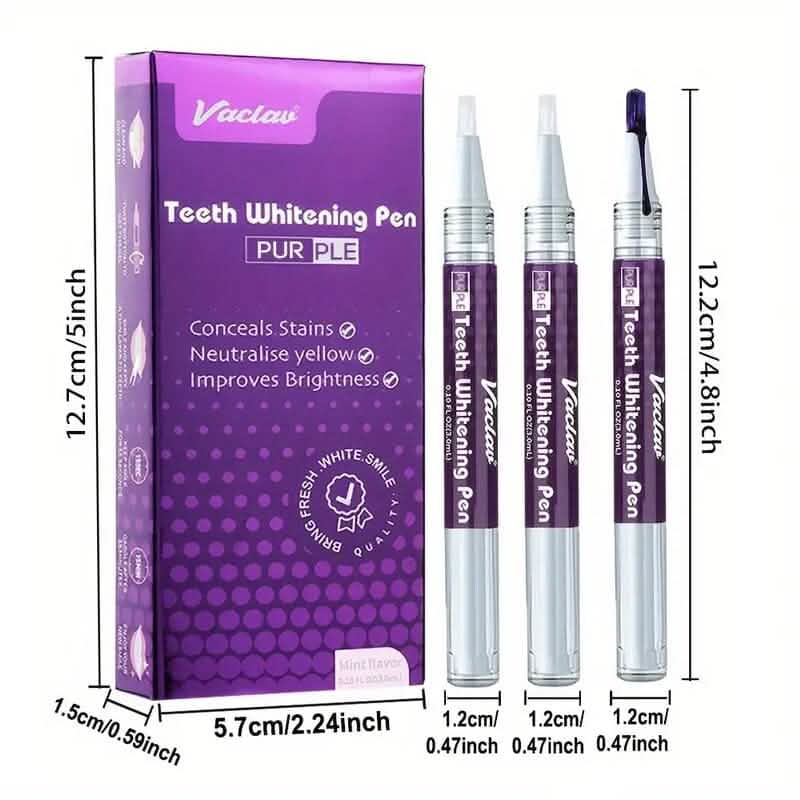 Lot de 3 : Stylo de blanchiment des dents violet au goût de menthe 3 ml/0,1 fl oz