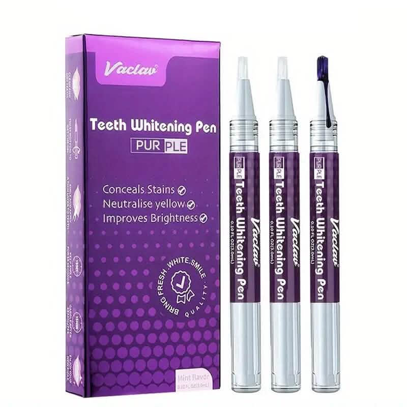Lot de 3 : Stylo de blanchiment des dents violet au goût de menthe 3 ml/0,1 fl oz