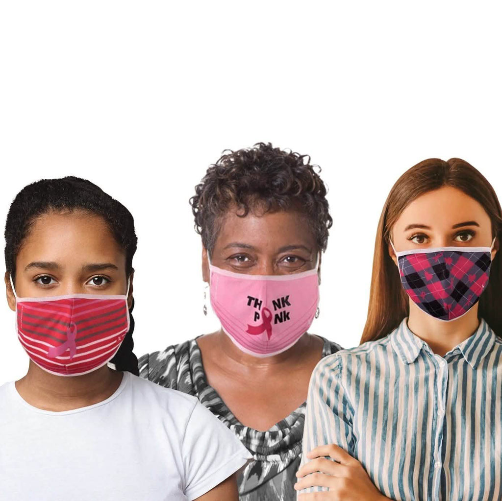 Lot de 3 : Masques en tissu 2 épaisseurs réutilisables non médicaux pour la sensibilisation au cancer du sein
