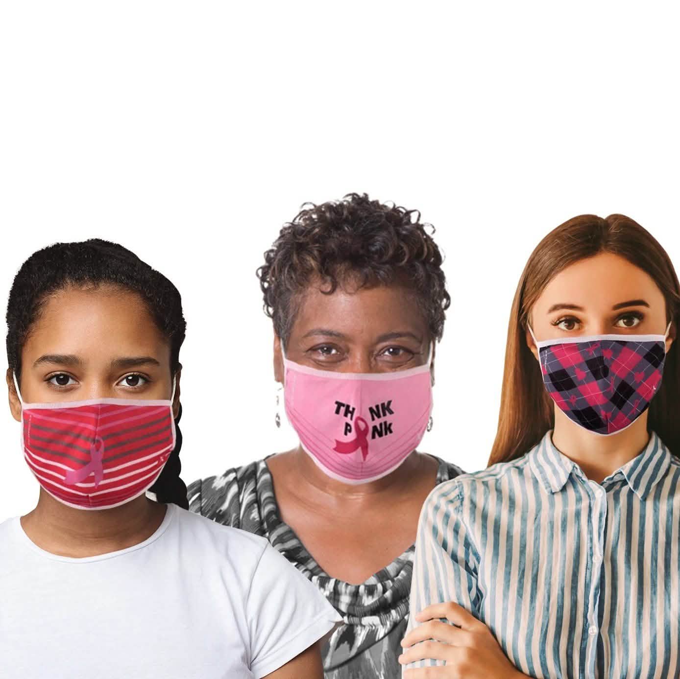Lot de 3 : Masques en tissu 2 épaisseurs réutilisables non médicaux pour la sensibilisation au cancer du sein
