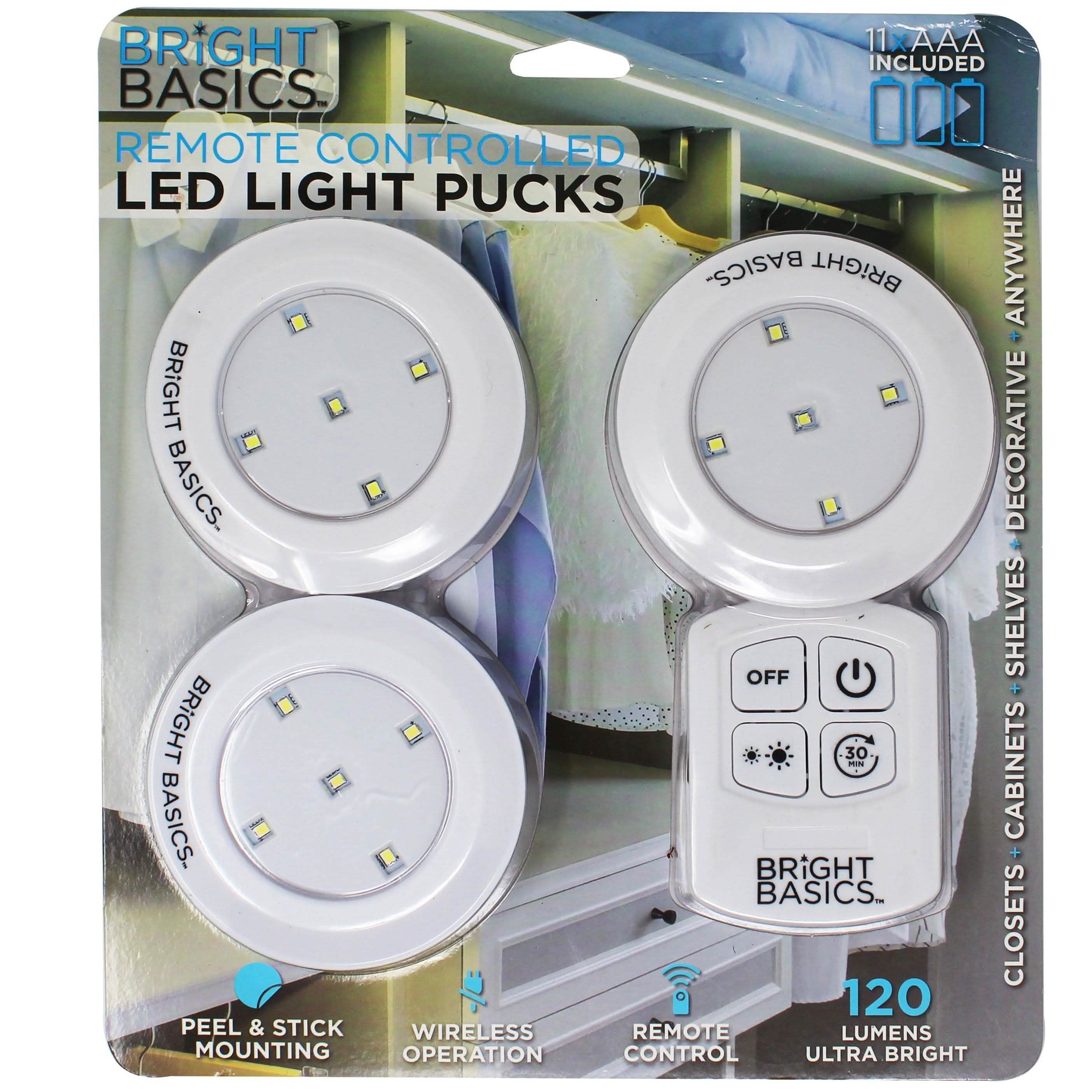 Lot de 3 : Lampes LED Puck sans fil Ultra Minces Bright Basics avec Télécommande
