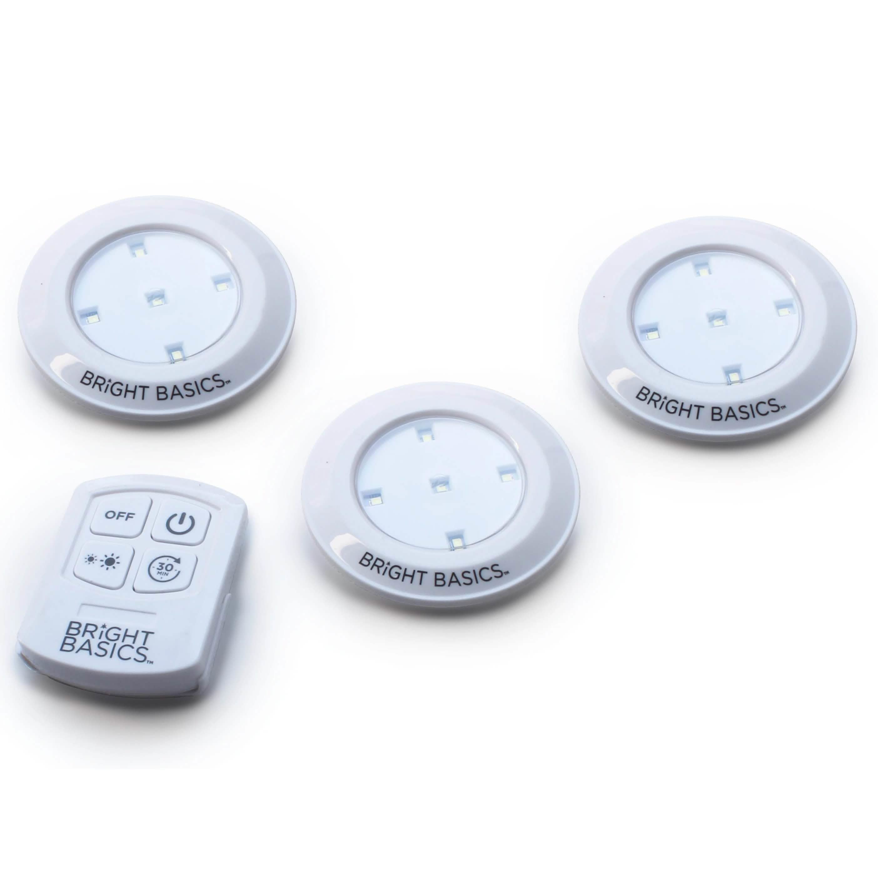 Lot de 3 : Lampes LED Puck sans fil Ultra Minces Bright Basics avec Télécommande
