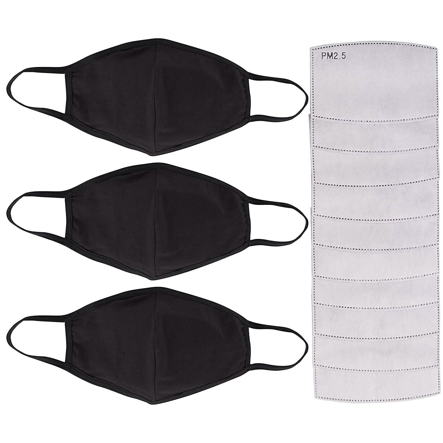 Lot de 3 : Masques en coton réutilisables avec 10 filtres