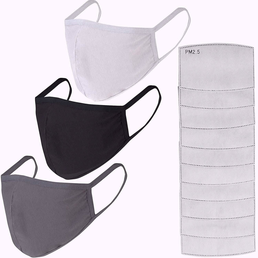 Lot de 3 : Masques en coton réutilisables avec 10 filtres