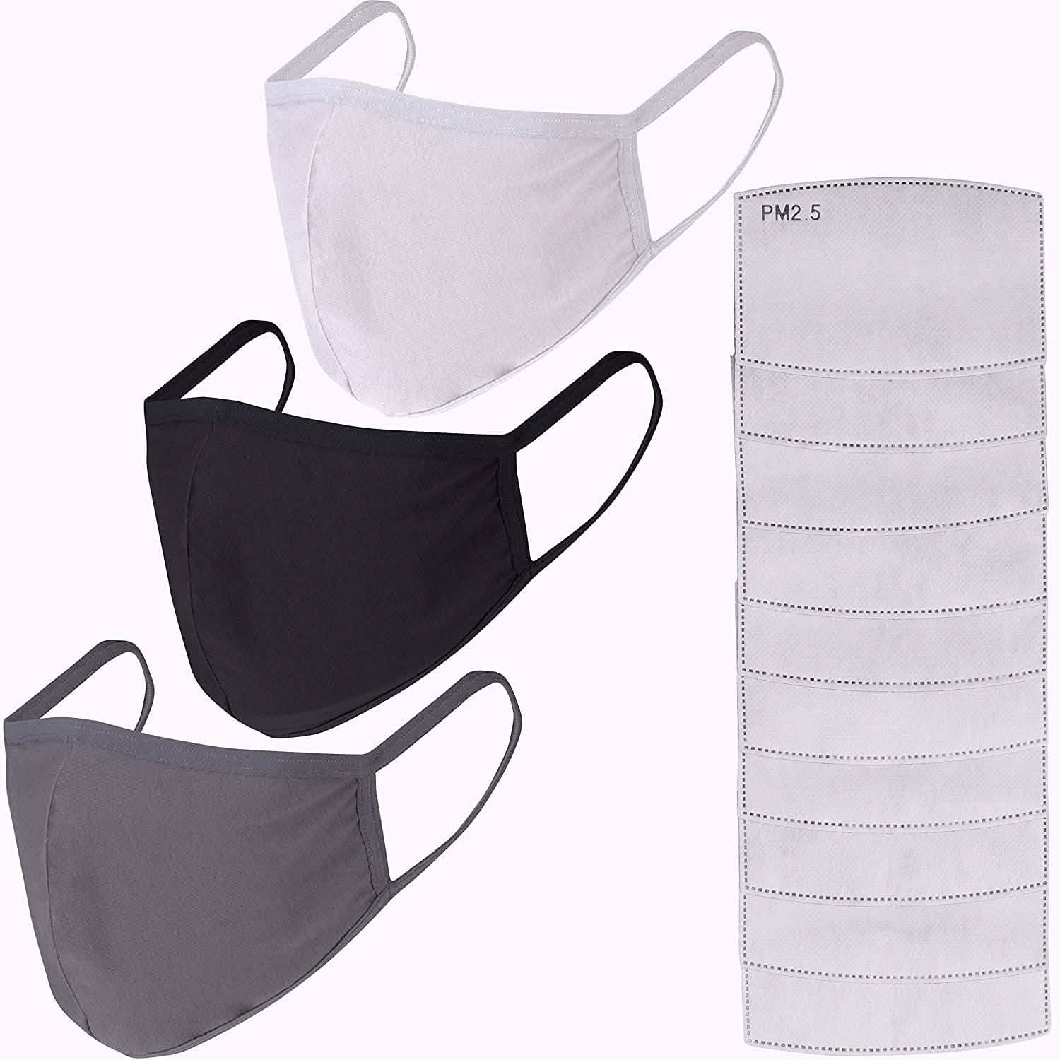 Lot de 3 : Masques en coton réutilisables avec 10 filtres