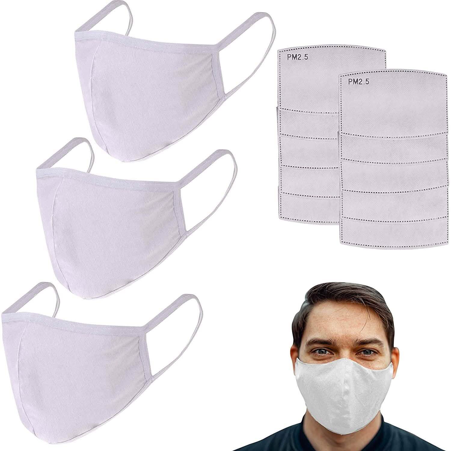 Lot de 3 : Masques en coton réutilisables avec 10 filtres