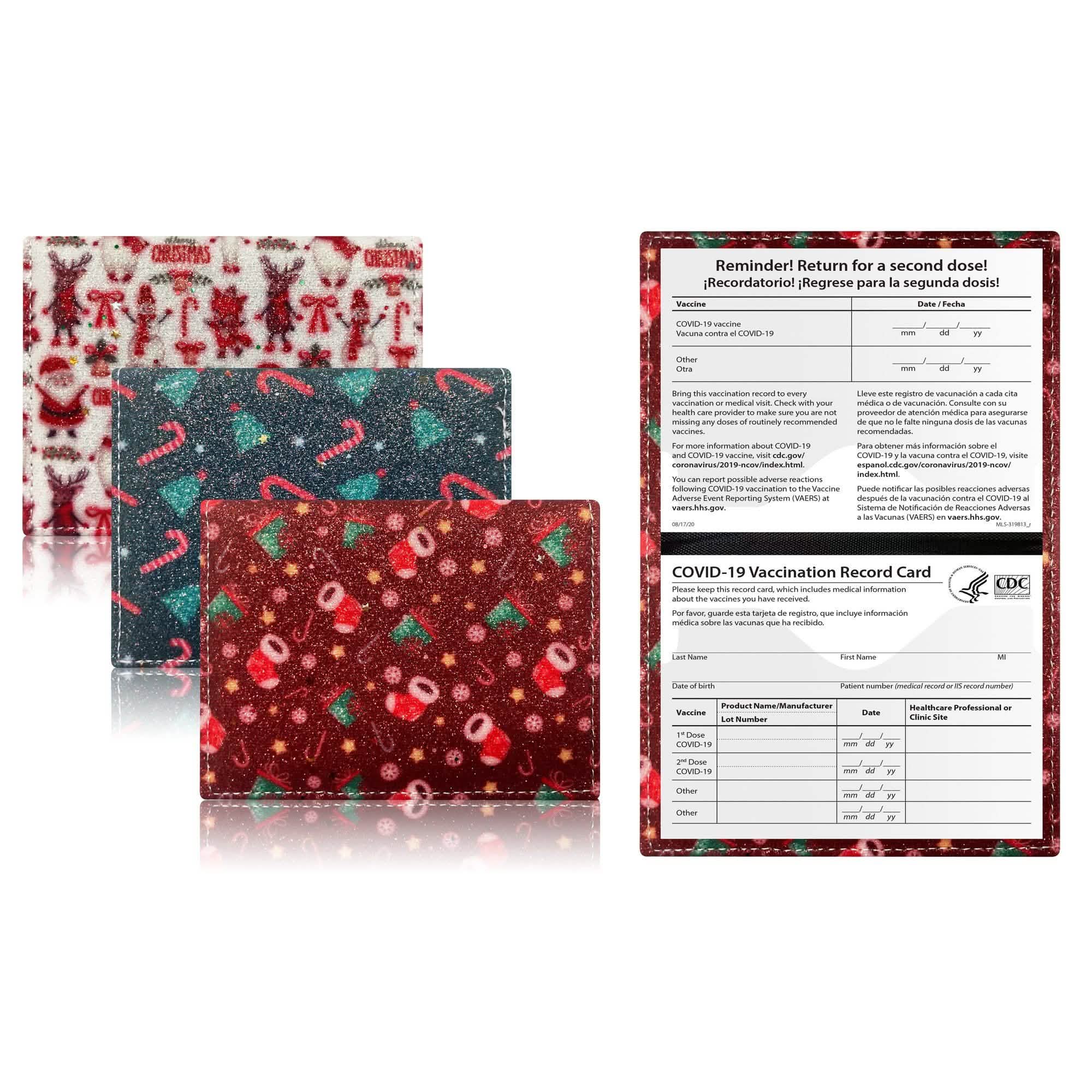 Paquet de 3 : Porte-carte de vaccination en similicuir sur le thème des fêtes du CDC