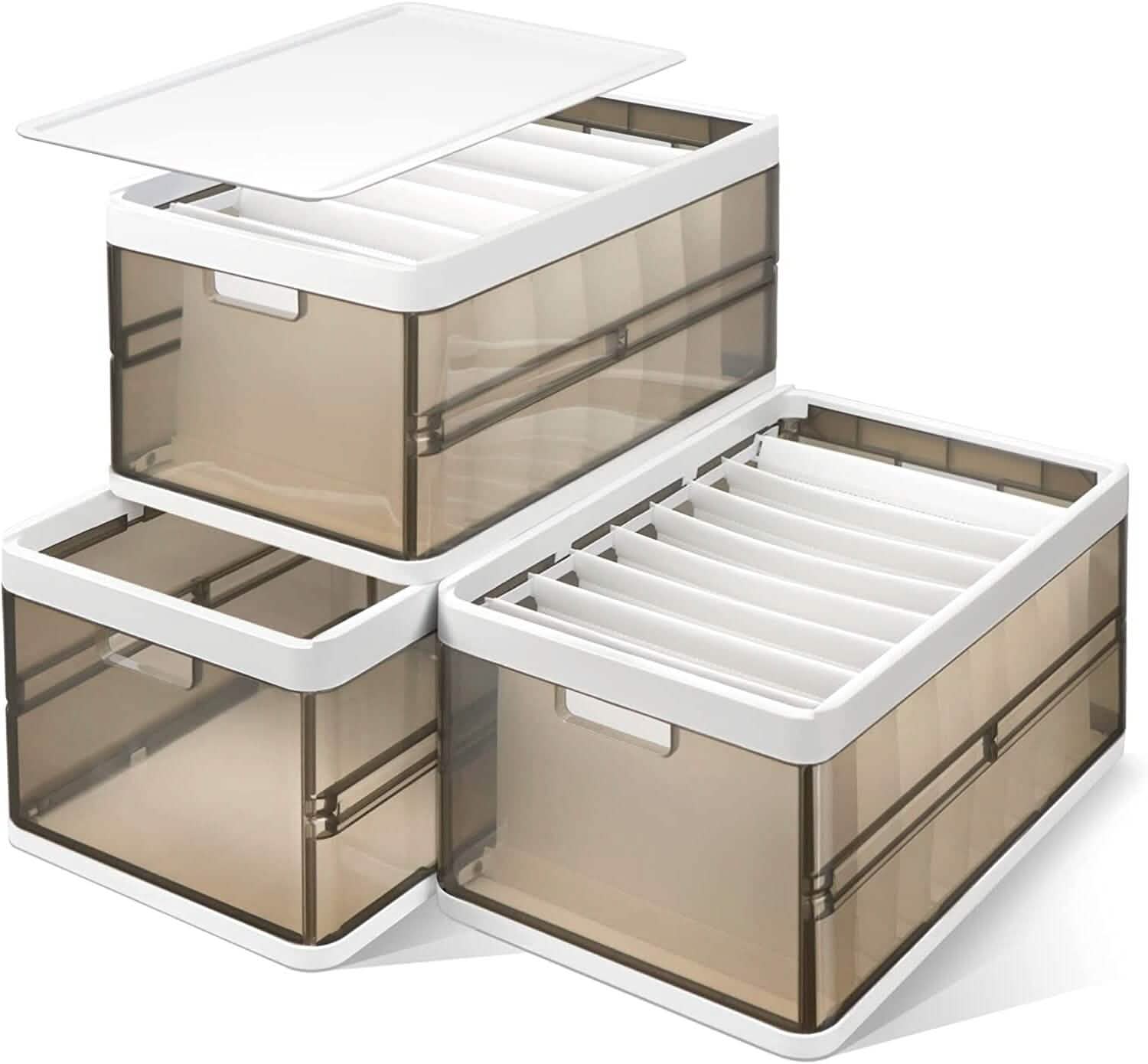 Lot de 3 : Boîte de rangement pliable avec couvercle Organisateur de placard empilable en plastique