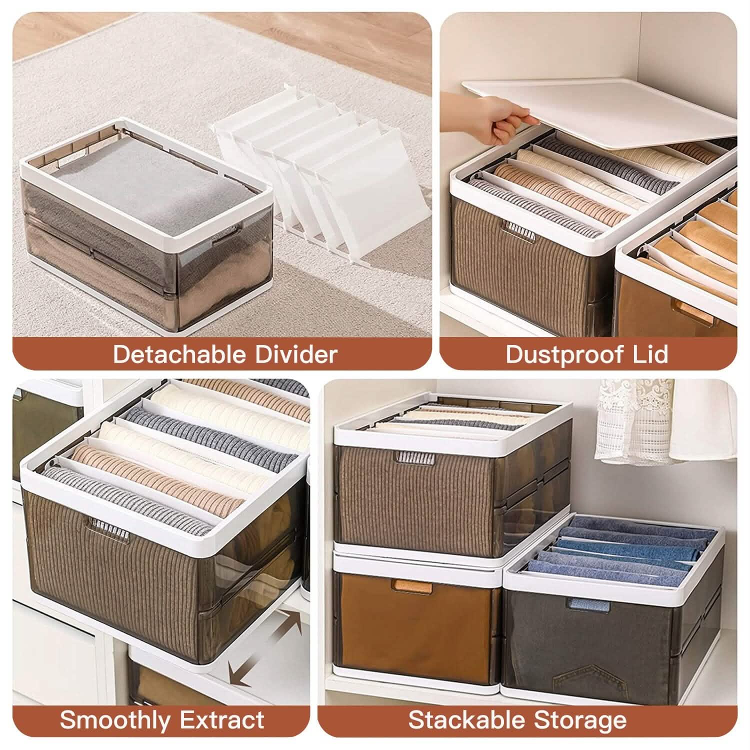 Lot de 3 : Boîte de rangement pliable avec couvercle Organisateur de placard empilable en plastique