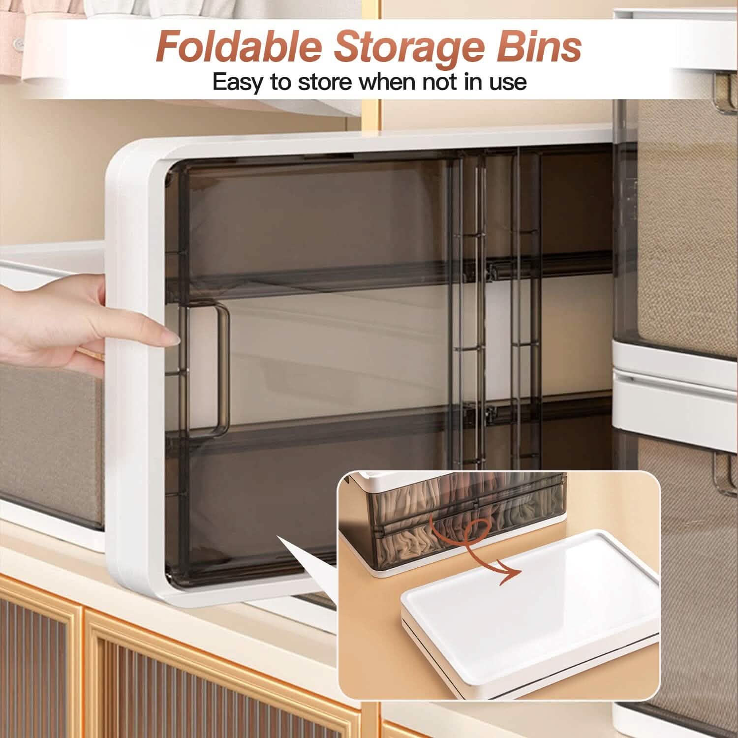 Lot de 3 : Boîte de rangement pliable avec couvercle Organisateur de placard empilable en plastique
