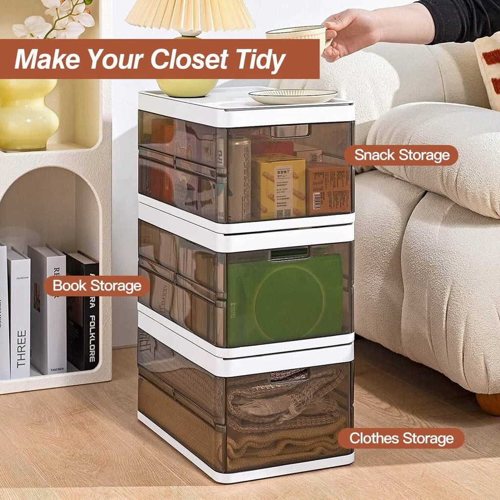 Lot de 3 : Boîte de rangement pliable avec couvercle Organisateur de placard empilable en plastique