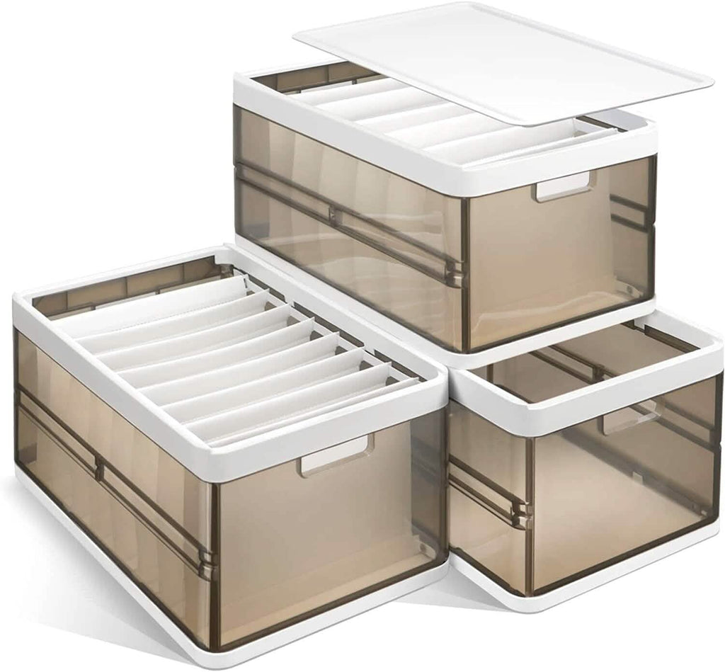 Lot de 3 : Boîte de rangement pliable avec couvercle Organisateur de placard empilable en plastique