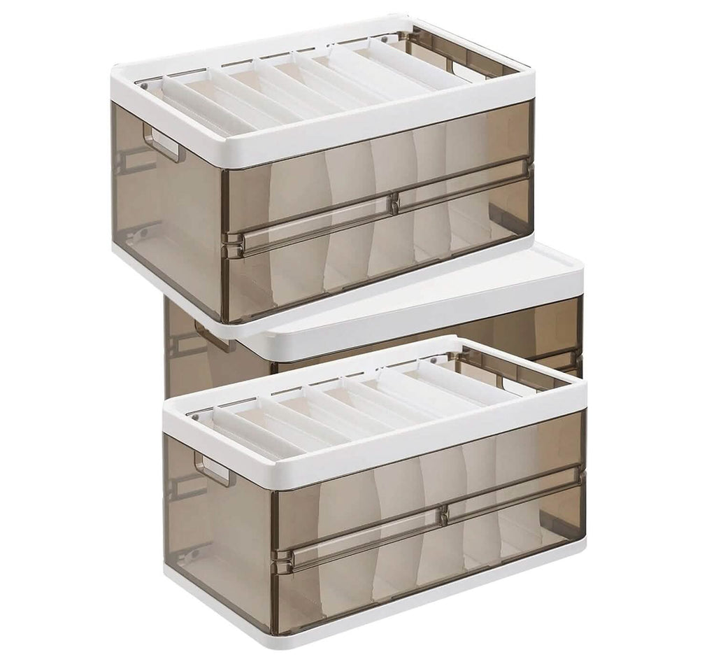 Lot de 3 : Boîte de rangement pliable avec couvercle Organisateur de placard empilable en plastique