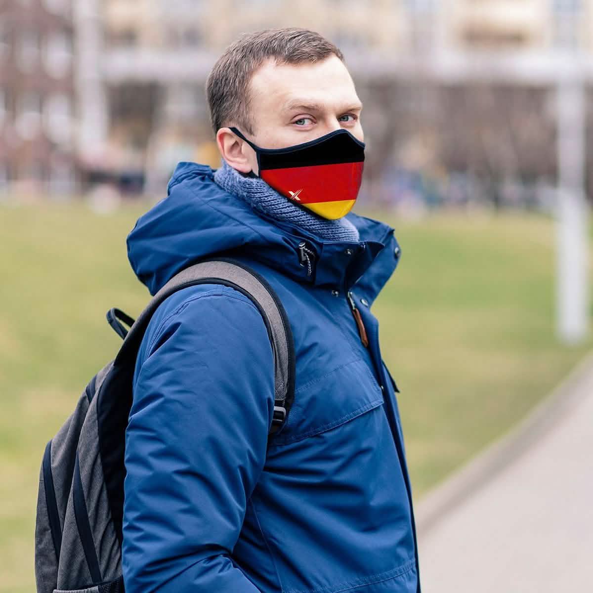 Lot de 3 : Masque réutilisable double couche drapeau de l'Allemagne avec boucles réglables