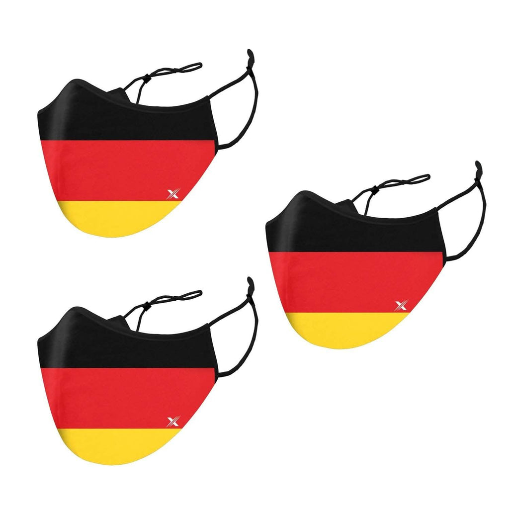 Lot de 3 : Masque réutilisable double couche drapeau de l'Allemagne avec boucles réglables