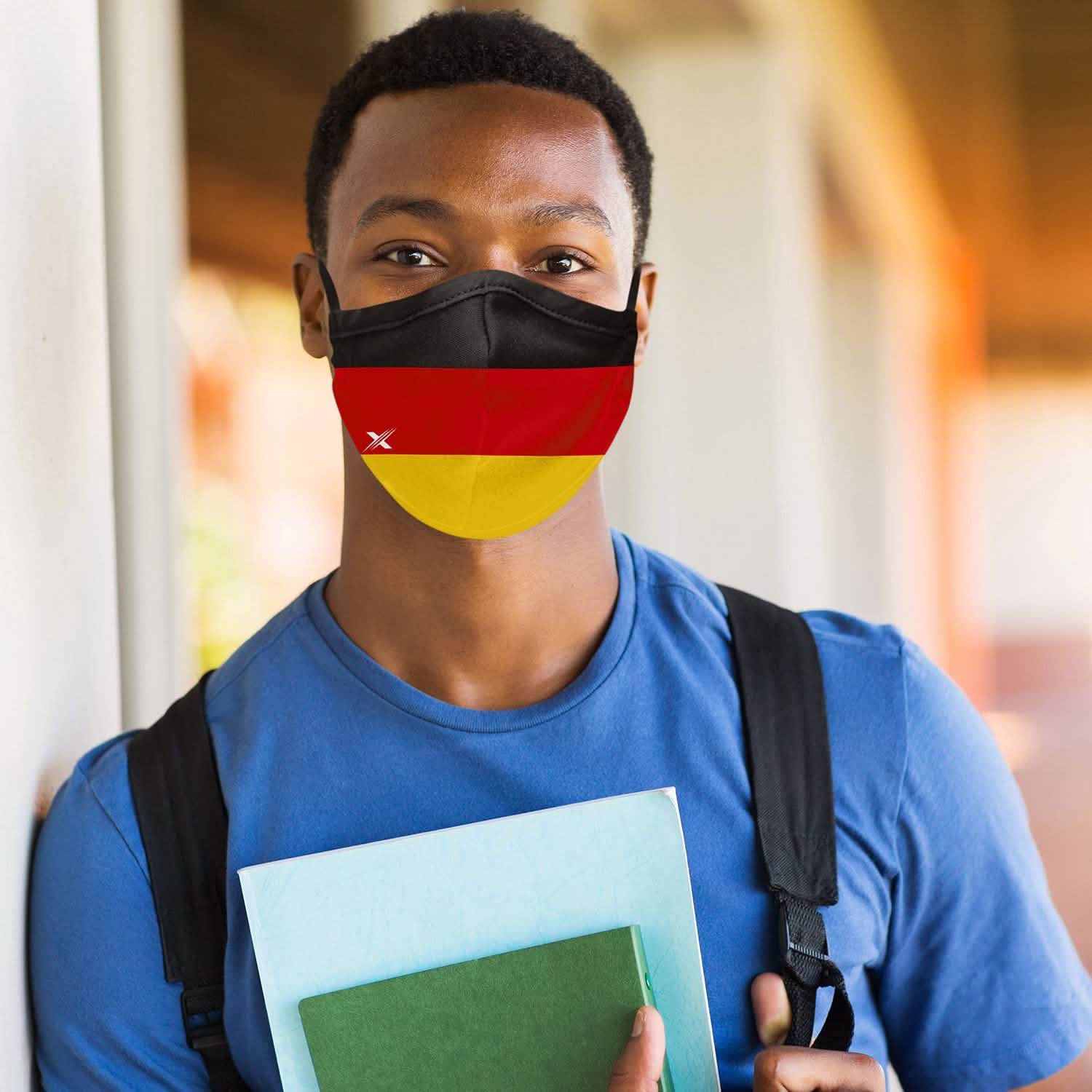 Lot de 3 : Masque réutilisable double couche drapeau de l'Allemagne avec boucles réglables