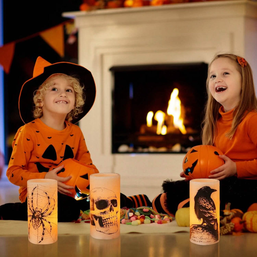 Lot de 3 : Lampe bougie sans flamme à piles avec minuterie pour Halloween