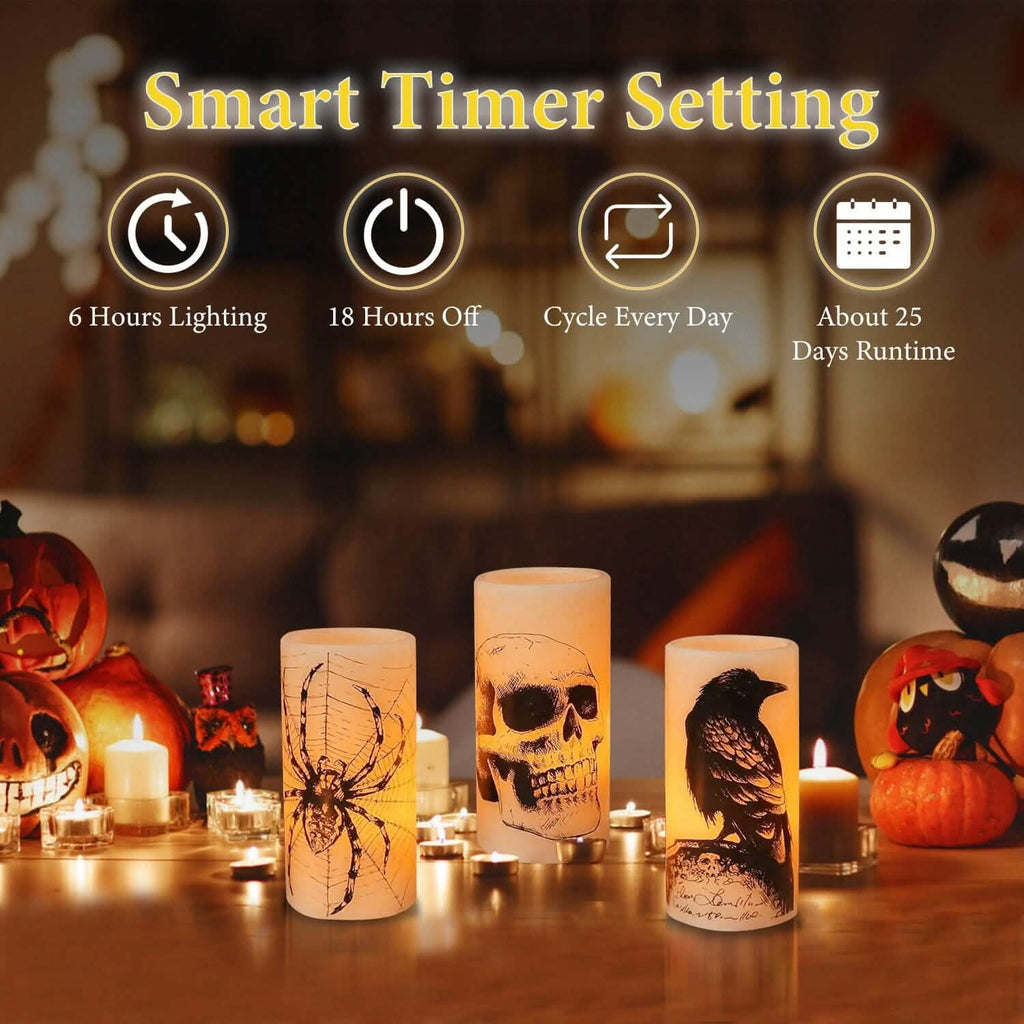 Lot de 3 : Lampe bougie sans flamme à piles avec minuterie pour Halloween