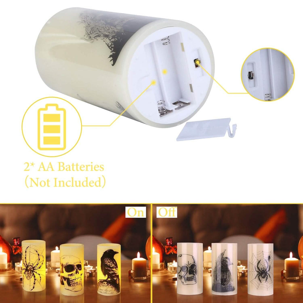 Lot de 3 : Lampe bougie sans flamme à piles avec minuterie pour Halloween