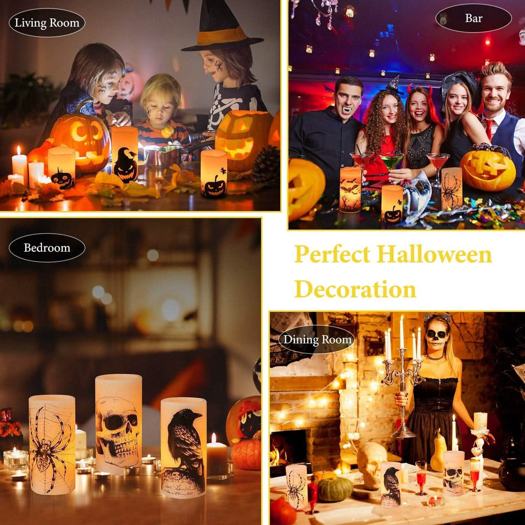 Lot de 3 : Lampe bougie sans flamme à piles avec minuterie pour Halloween