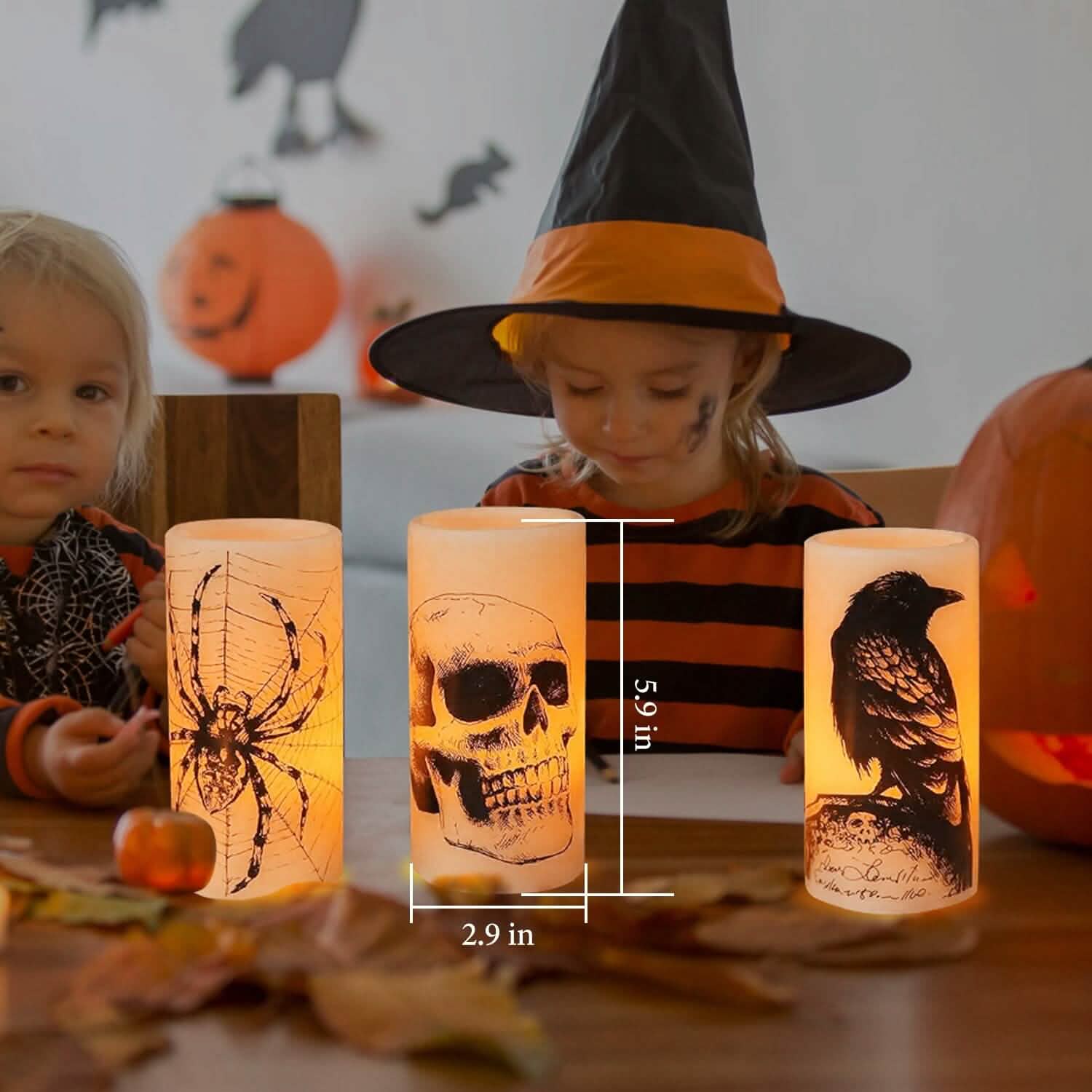Lot de 3 : Lampe bougie sans flamme à piles avec minuterie pour Halloween