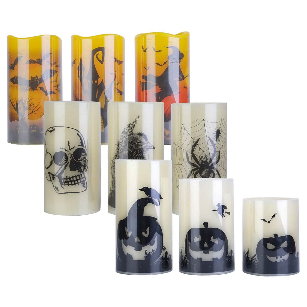 Lot de 3 : Lampe bougie sans flamme à piles avec minuterie pour Halloween