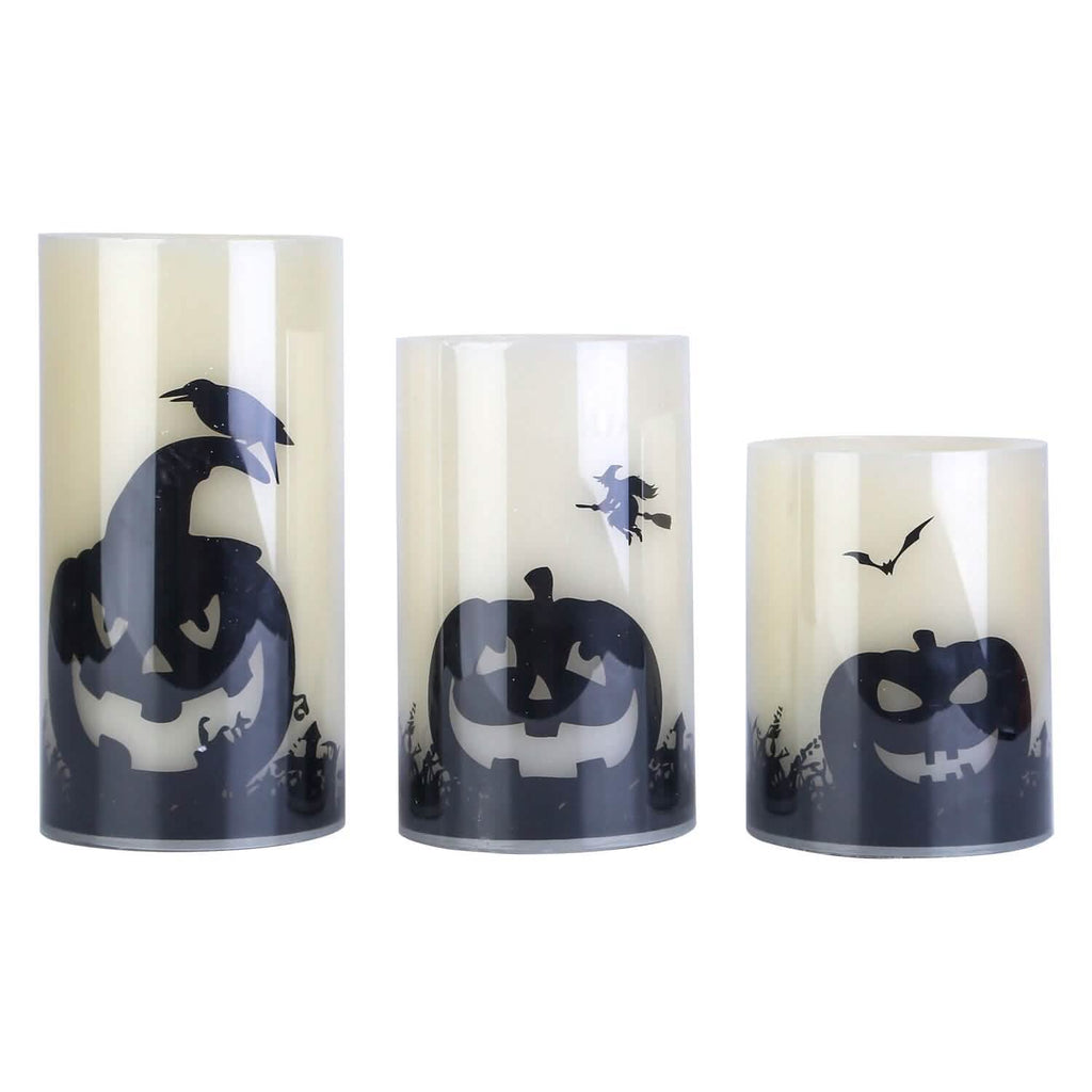 Lot de 3 : Lampe bougie sans flamme à piles avec minuterie pour Halloween
