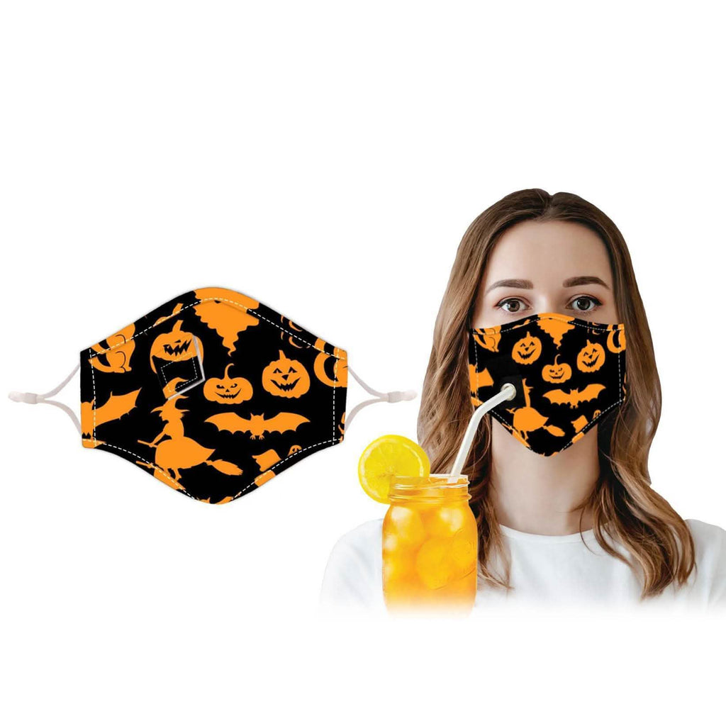 Lot de 3 : Masque réutilisable pour Halloween avec trou pour paille à boire