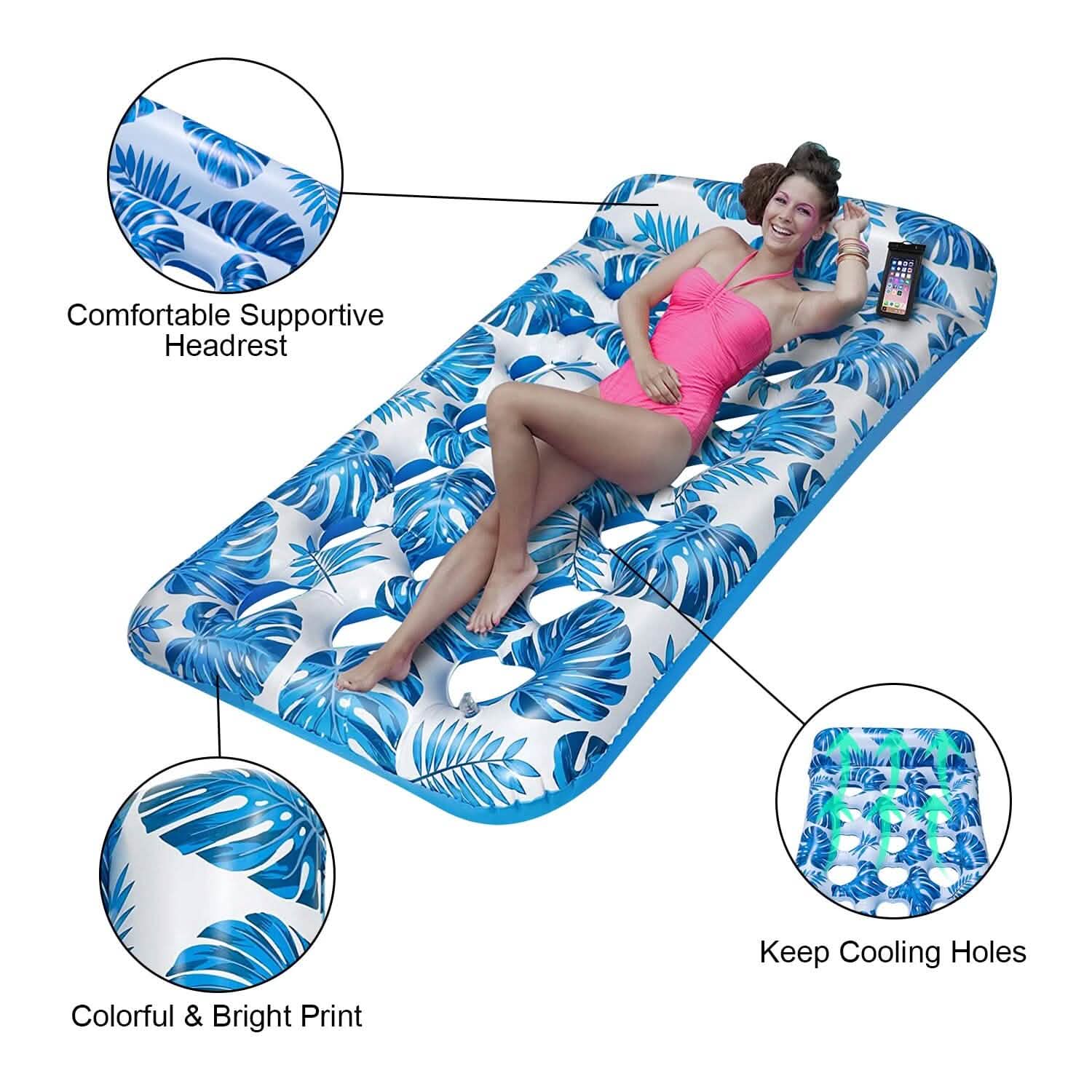 Lot de 3 : Matelas pneumatique de piscine flottant et relaxant pour l'eau, supportant jusqu'à 150 kg avec appuie-tête