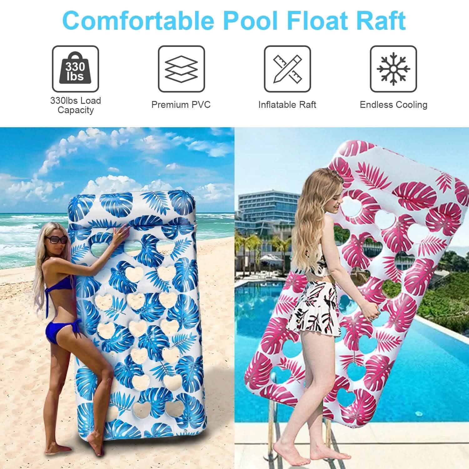 Lot de 3 : Matelas pneumatique de piscine flottant et relaxant pour l'eau, supportant jusqu'à 150 kg avec appuie-tête