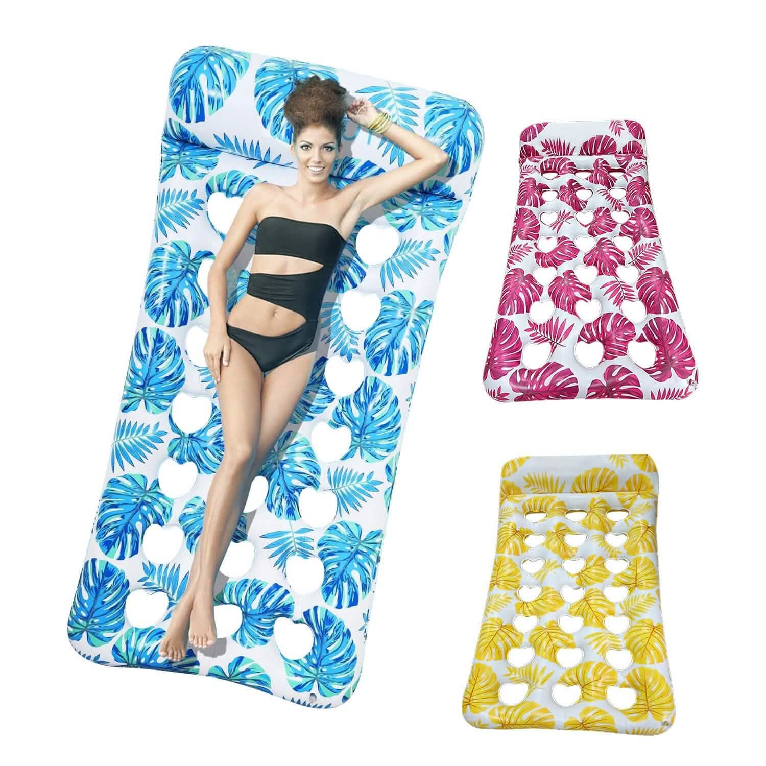 Lot de 3 : Matelas pneumatique de piscine flottant et relaxant pour l'eau, supportant jusqu'à 150 kg avec appuie-tête