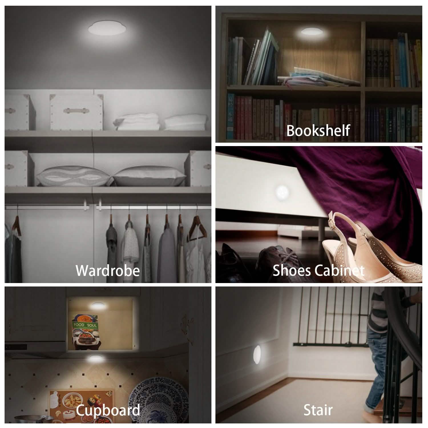 Lot de 3 : Lumières de placard à DEL sans fil en forme de palet