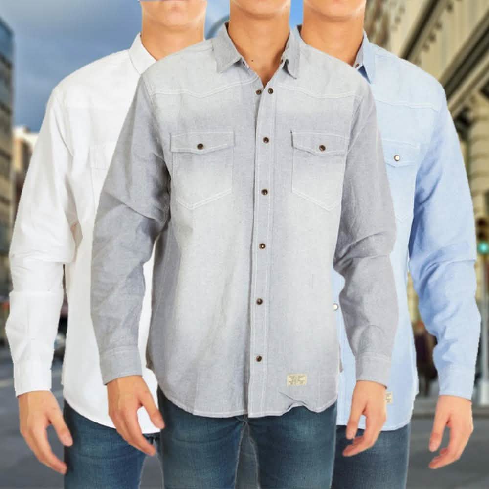 Lot de 3 chemises en jean boutonnées pour hommes – Tailles assorties