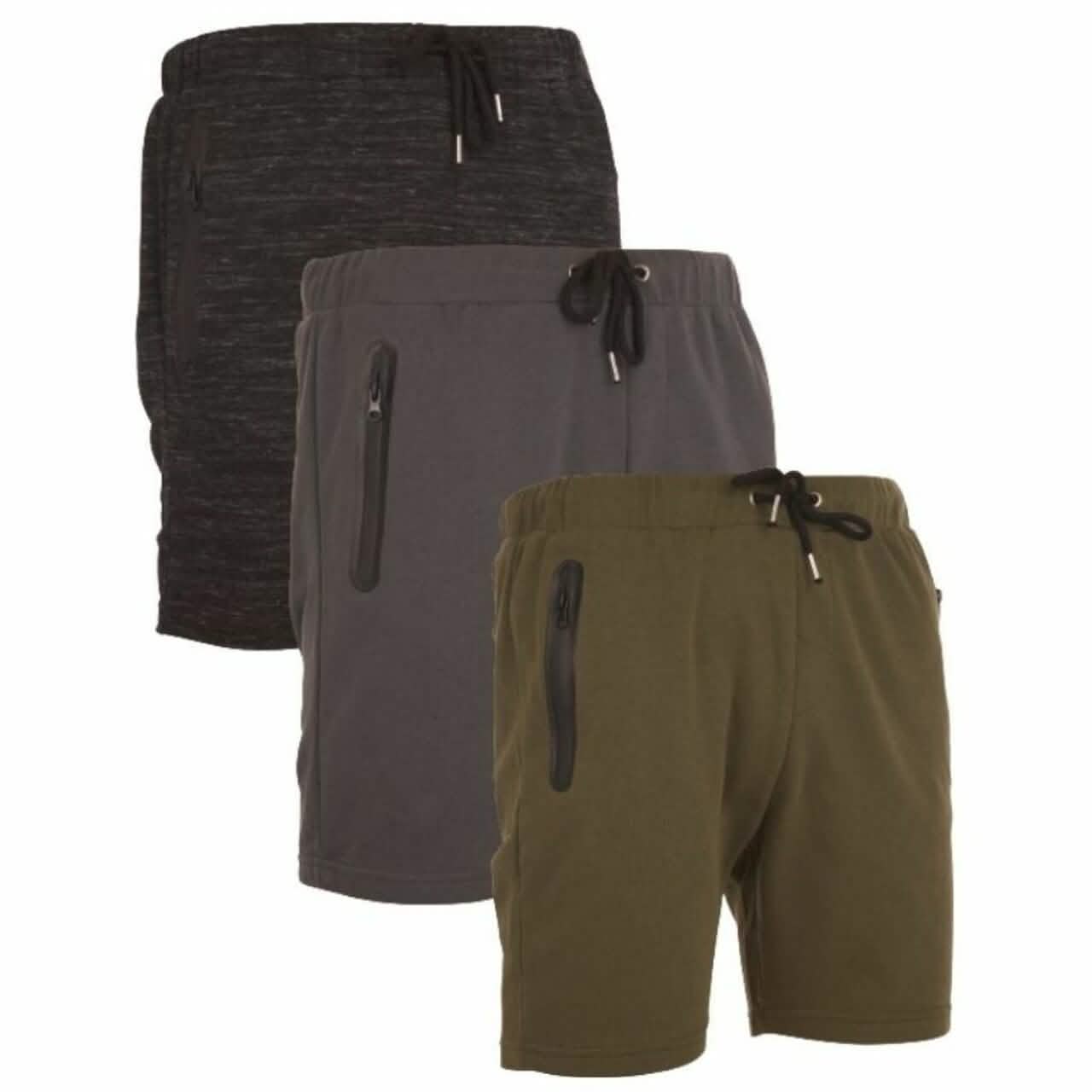 Lot de 3 : Shorts homme en molleton bouclette avec poches zippées